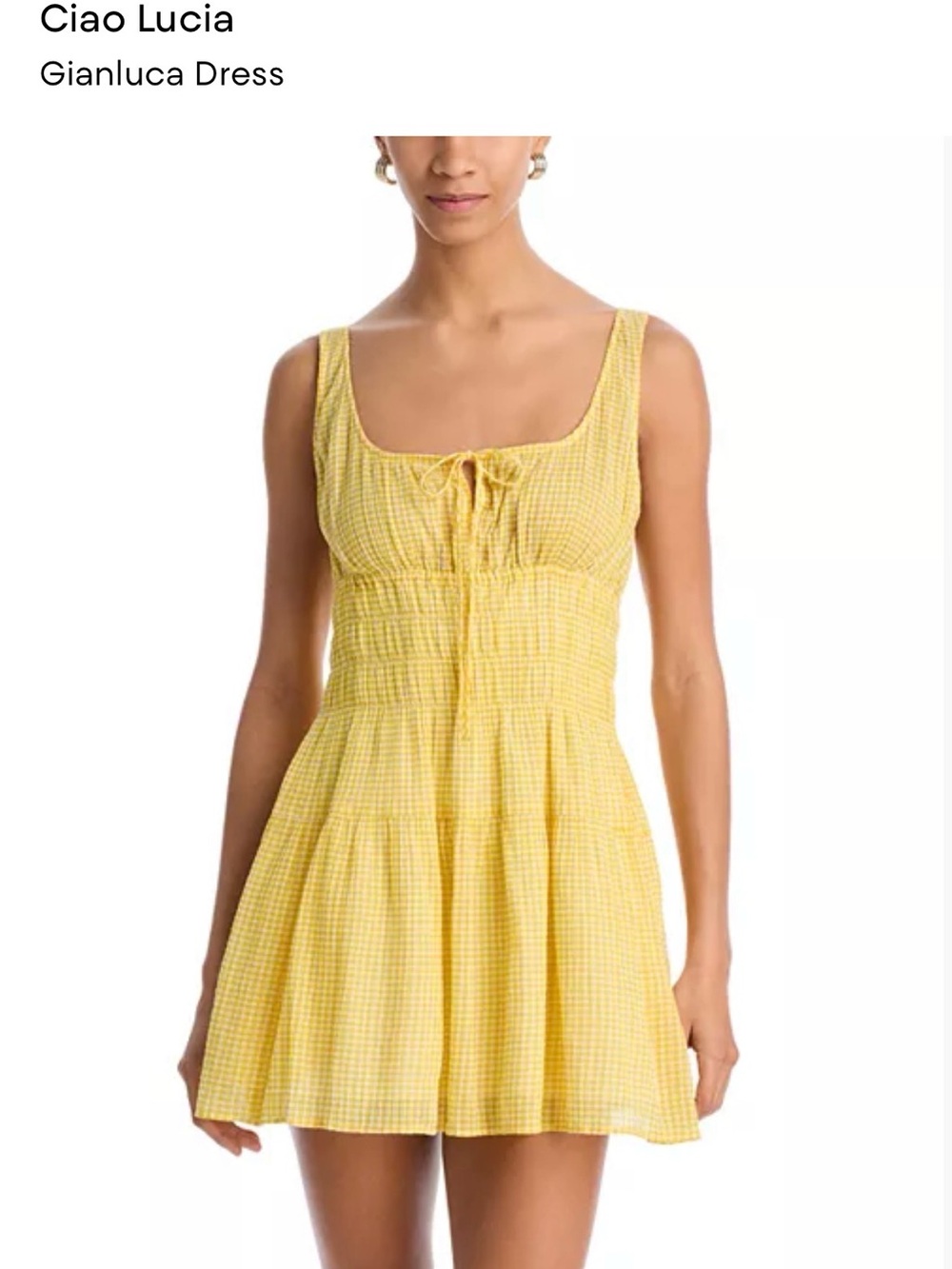 Ciao Lucia Yellow Gingham Mini Dress with Tie Front